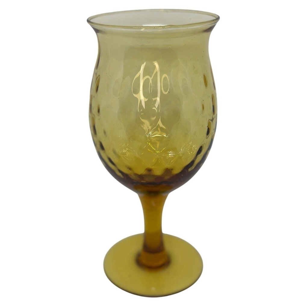 VTG‎ Empoli Diamond Optic Amber Glass Footed Chalice Vase MCM Decor 3.5"x8.75"